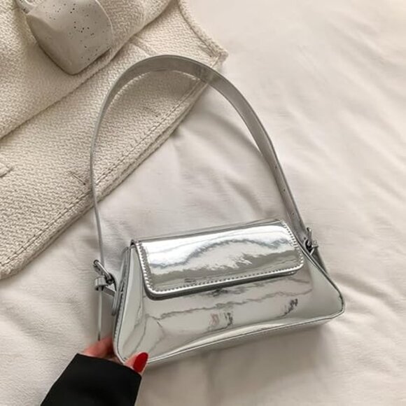 Neiman Marcus Y2K Silver Metallic Shoulder Bag - Picture 1 of 5